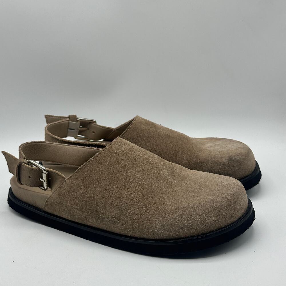 ANTHROPOLOGIE x PILCRO Suede Leather Slingback Mules Tan Taupe Sz 40/10 - Picture 2 of 8